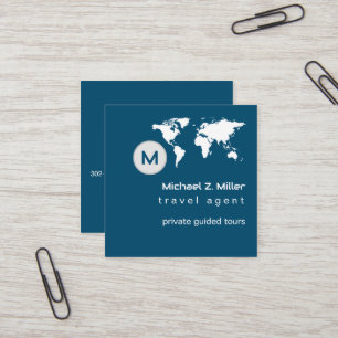 Modern Travel Agent Tour Adventures Ocean-Blue Square Business Card