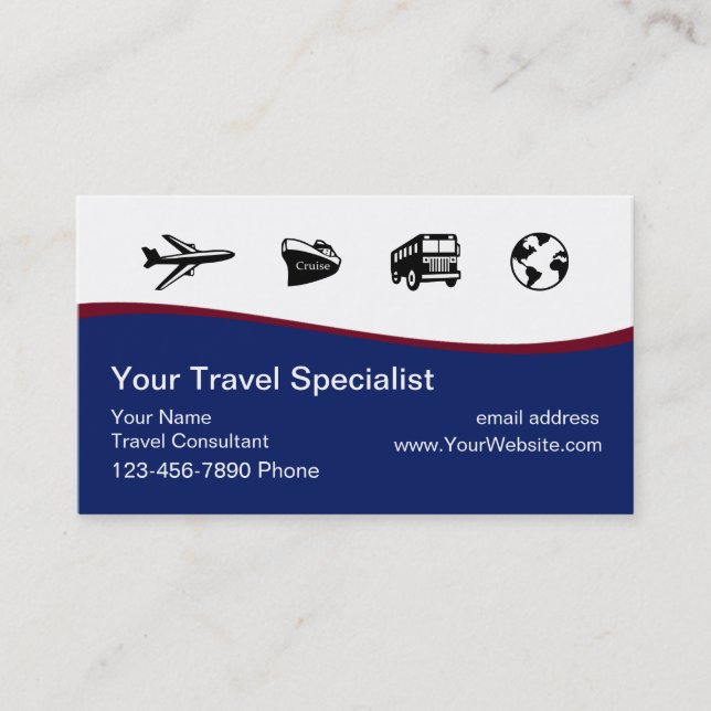 Modern Travel Consultant Business Cards (Front)