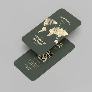 Modern Travel Planner Adventure Dark Green Gold Business Card