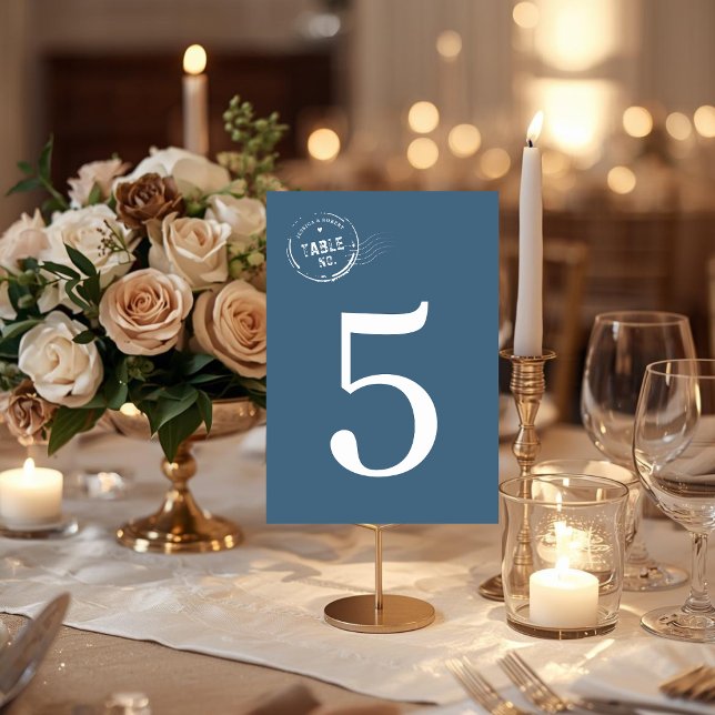 Modern Travel Stamp Wedding Table Number Card (Creator Uploaded)