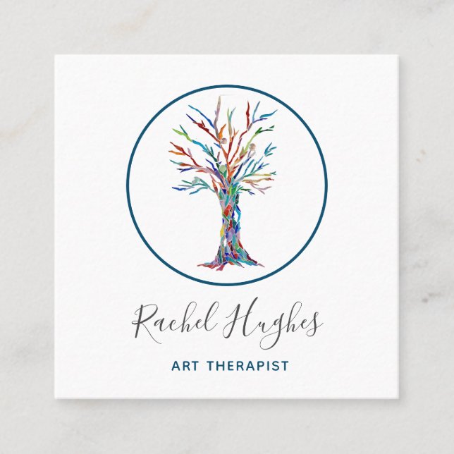 Modern Tree Art Therapist Square Business Card (Front)