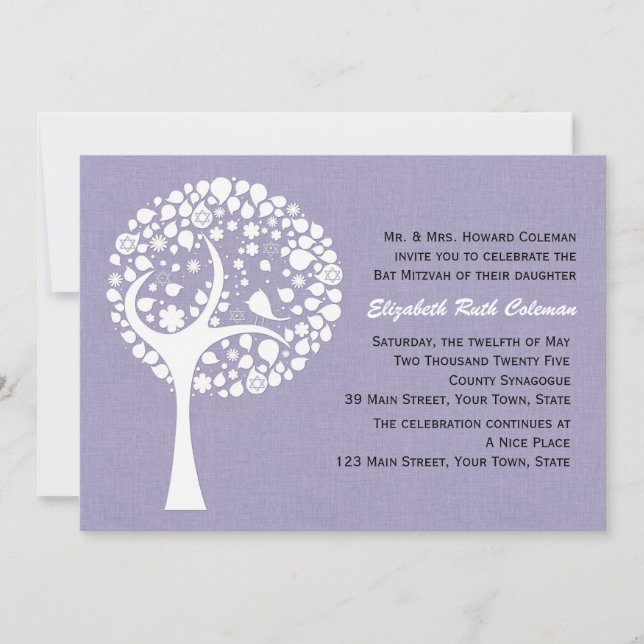 Modern Tree Bat Mitzvah Invitation (Front)