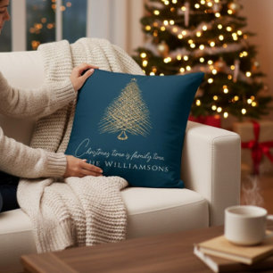modern tree family blue christmas cushion