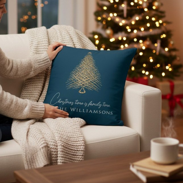 modern tree family blue christmas   cushion (Creator Uploaded)