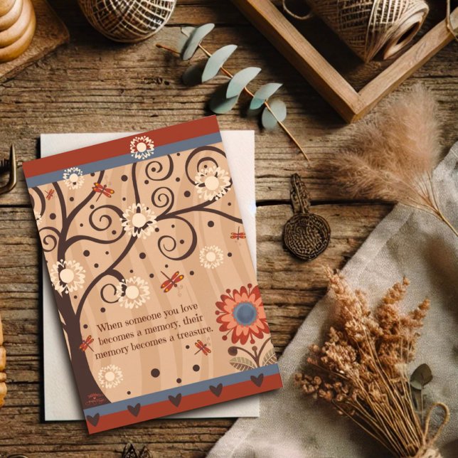 Modern Tree Floral Sympathy Quote Dragonfly  Card (Creator Uploaded)