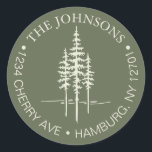 Modern Tree Forest Rustic Wedding Return Address  Classic Round Sticker<br><div class="desc">Modern Tree Forest Rustic Wedding Return Address label Whether you're tying the knot in your hometown or saying "I do" against the backdrop of a mystic forest, our wedding collection seamlessly blend elegance and minimalism to set the tone for your special day. Customisation options are available to ensure that your...</div>