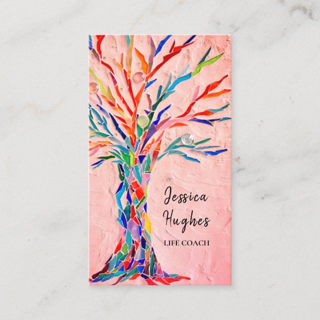 Modern Tree Life Coach Pink Business Card (Front)