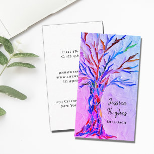 Modern Tree Life Coach Pink Purple Business Card