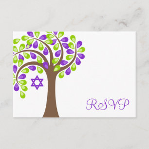 Modern Tree of Life Purple Green Bat Mitzvah RSVP