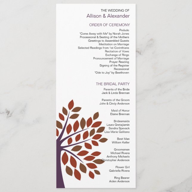 Modern Tree Wedding Program Programme (Front)