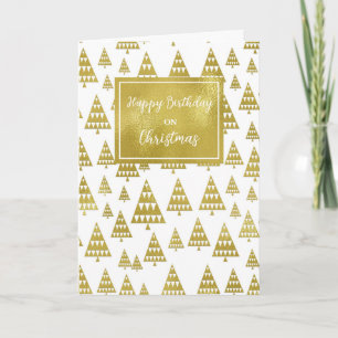 Modern Trees Happy Birthday on Christmas Card