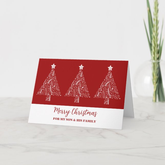 Modern Trees Son & Family Merry Christmas Card (Front)