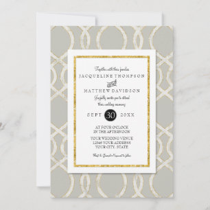 Modern Trellis Lattice Pattern Gold Typography Invitation