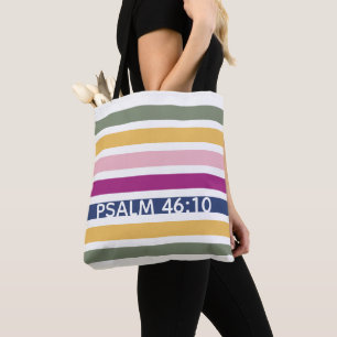 Modern Trending Striped Christian PSALM 46:10 Tote Bag