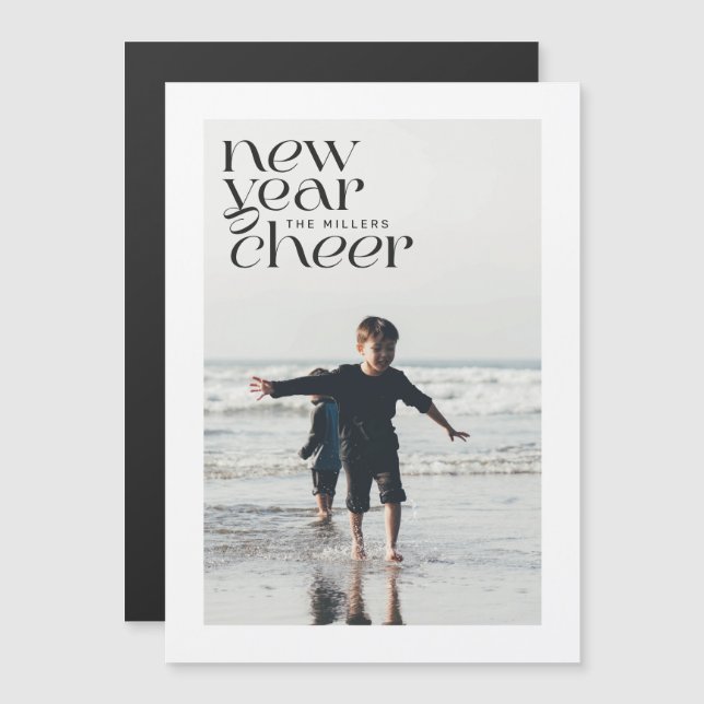 Modern Trends New Year Cheer Photo Magnetic Card (Front/Back)