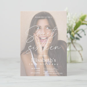Modern Trendy 16th Birthday Photo Invitation