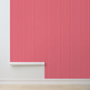 Modern Trendy 1" Pinstripe Bright Coral Pink Wallpaper