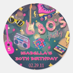 Modern Trendy 80's Birthday Party Retro Classic Round Sticker