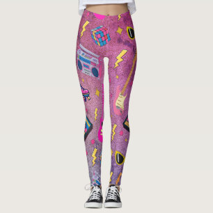 Modern Trendy 80s Style Pretty  Neon Pink Purple Leggings