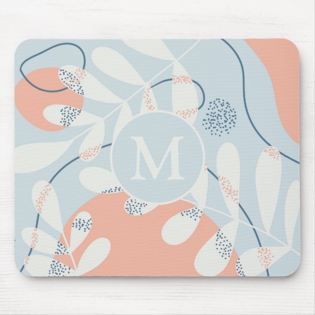 Modern Trendy Abstract Botanical Art Monogram Mouse Pad (Front)