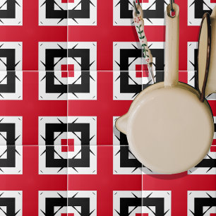 Modern Trendy Abstract Red Black & White Geometric Tile