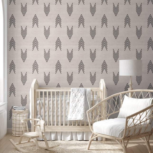 Modern Trendy African Mudcloth Beige Wallpaper (Kids)