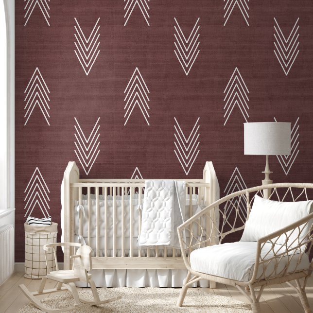 Modern Trendy African Mudcloth Dark Terracotta Red Wallpaper (Kids)