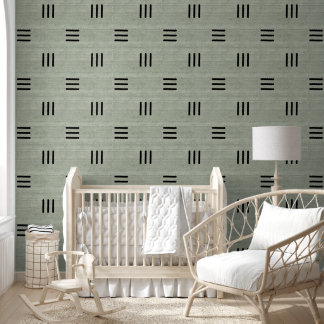 Modern Trendy African Mudcloth Light Green Wallpaper