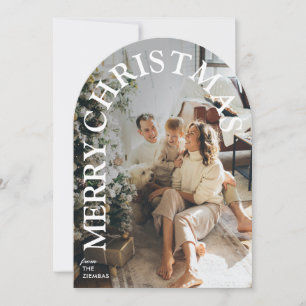 Modern Trendy Arched Merry Christmas Family Photo Invitation