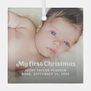 Modern Trendy Baby's First Christmas Custom photo Glass Tree Decoration