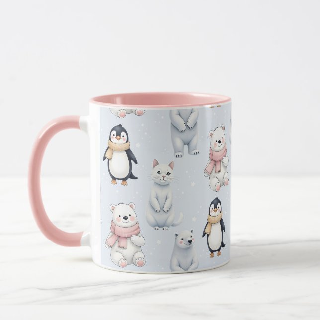 Modern Trendy Bear penguin cat Seamless Pattern  Mug (Left)