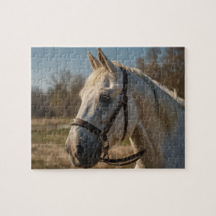 Modern Trendy Beautiful White Horse Jigsaw Puzzle