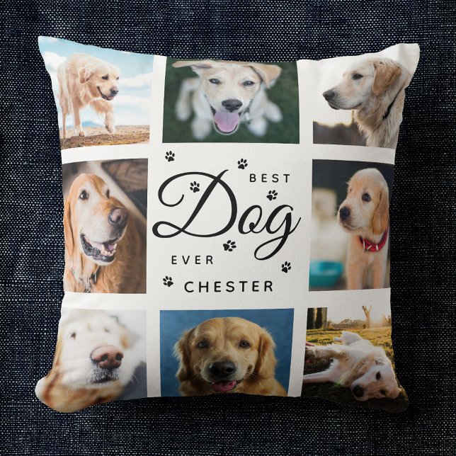 Modern Trendy Best Dog Ever Pet Paw Photo Collage Cushion (Creator Uploaded)