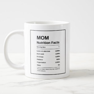 Modern Trendy Black And White Mom Nutrition Facts  Large Coffee Mug