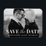 Modern Trendy Black and White Photo Save the Date Magnet<br><div class="desc">Modern Trendy Save The Date Black and White Photo Magnet with block script and calligraphy script combination.</div>