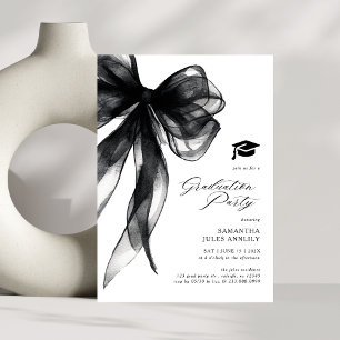 Modern Trendy Black Bow Graduation Party Invitation