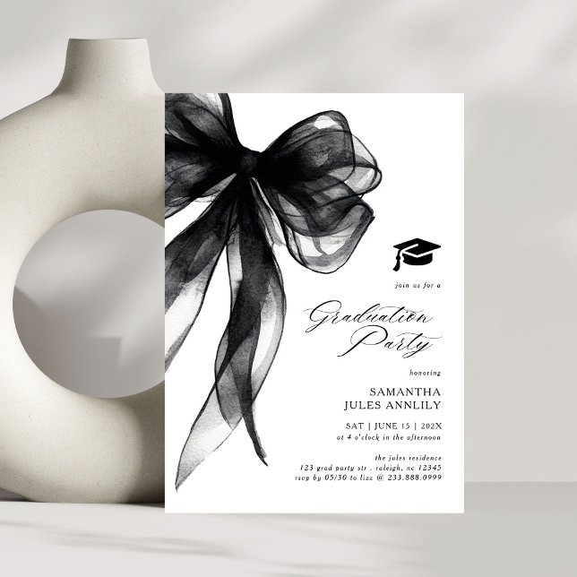 Modern Trendy Black Bow Graduation Party  Invitation (Creator Uploaded)