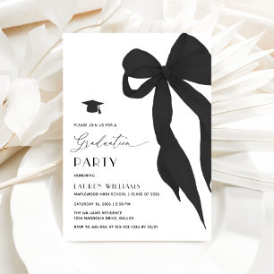 Modern Trendy Black Bow Graduation Party Invitation