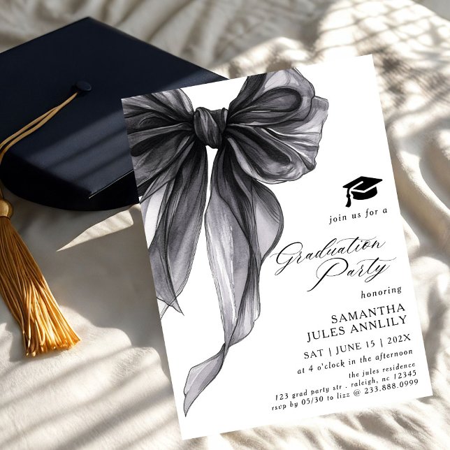 Modern Trendy Black Bow Graduation Party  Invitation (Creator Uploaded)