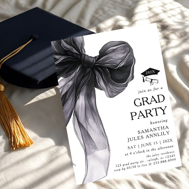 Modern Trendy Black Bow Graduation Party  Invitation (Creator Uploaded)