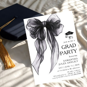 Modern Trendy Black Bow Graduation Party  Invitation