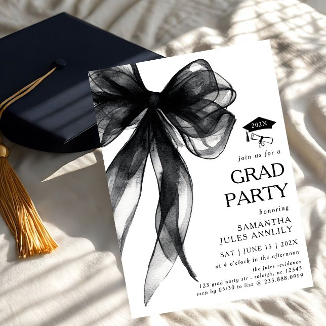 Modern Trendy Black Bow Graduation Party  Invitation (Creator Uploaded)