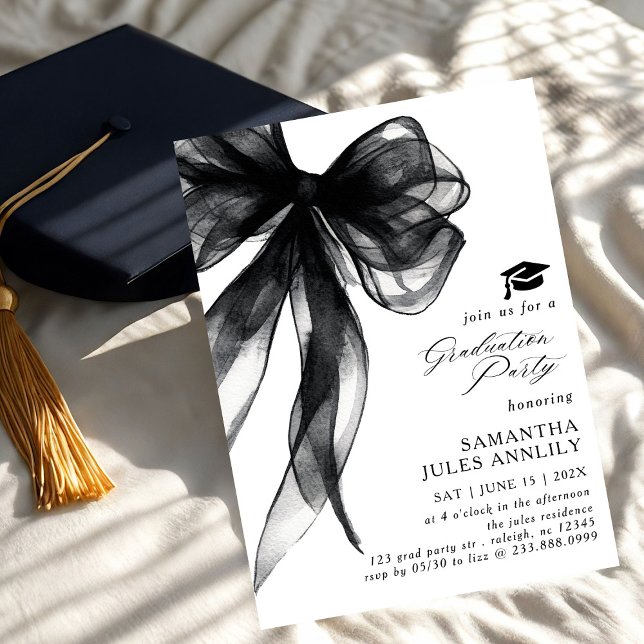 Modern Trendy Black Bow Graduation Party  Invitation (Creator Uploaded)