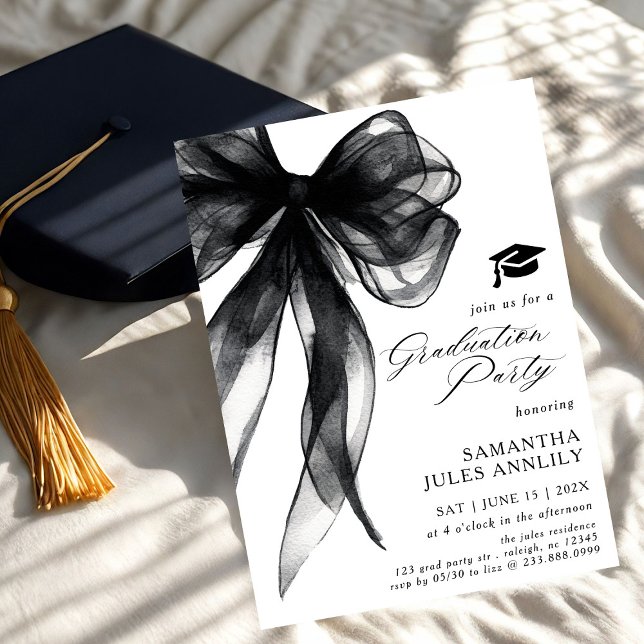 Modern Trendy Black Bow Graduation Party  Invitation (Creator Uploaded)