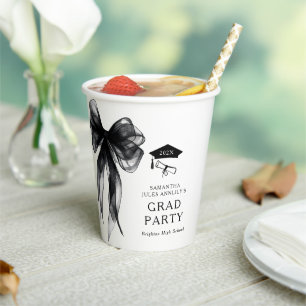 Modern Trendy Black Bow Graduation Party Paper Cups