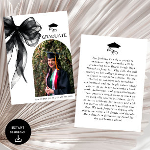 Modern Trendy Black Bow Graduation Photo Announcement