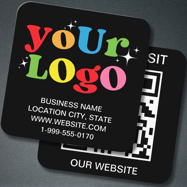 Modern Trendy Black Custom Logo and QR Code Square Business Card (Creator Uploaded)