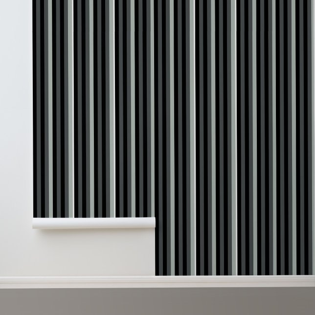 Modern Trendy Black Grey Stripes Pattern  Wallpaper (Stylish Modern Black and Gray Stripes Peel and Stick Wallpaper.)