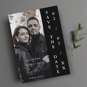 Modern Trendy Black Personalised Photo Couple Save The Date