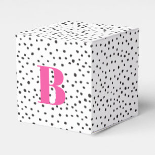 Modern Trendy Black Polka Dot Large Pink Initial Favour Box
